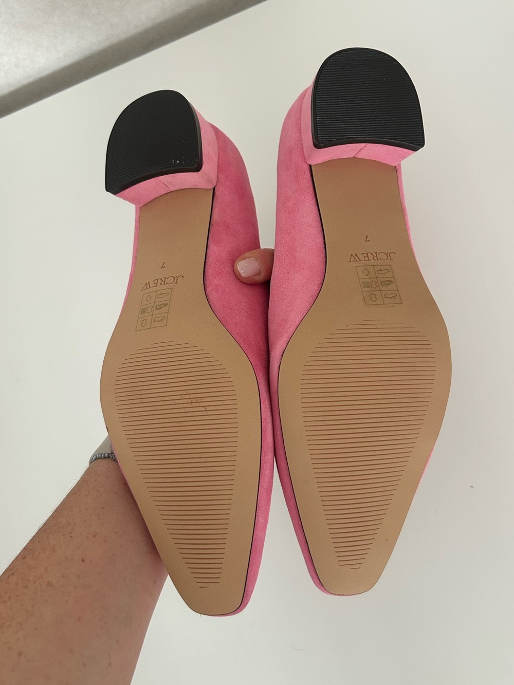 J.Crew NEW Pointed-toe pumps Suede Block Heel Leather Shoes Size 7 Aurora Pink - Picture 4 of 6